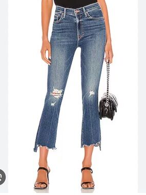 MOTHER The Insider Crop Step Chew Jeans Dancing On Coals Distressed Raw Hem